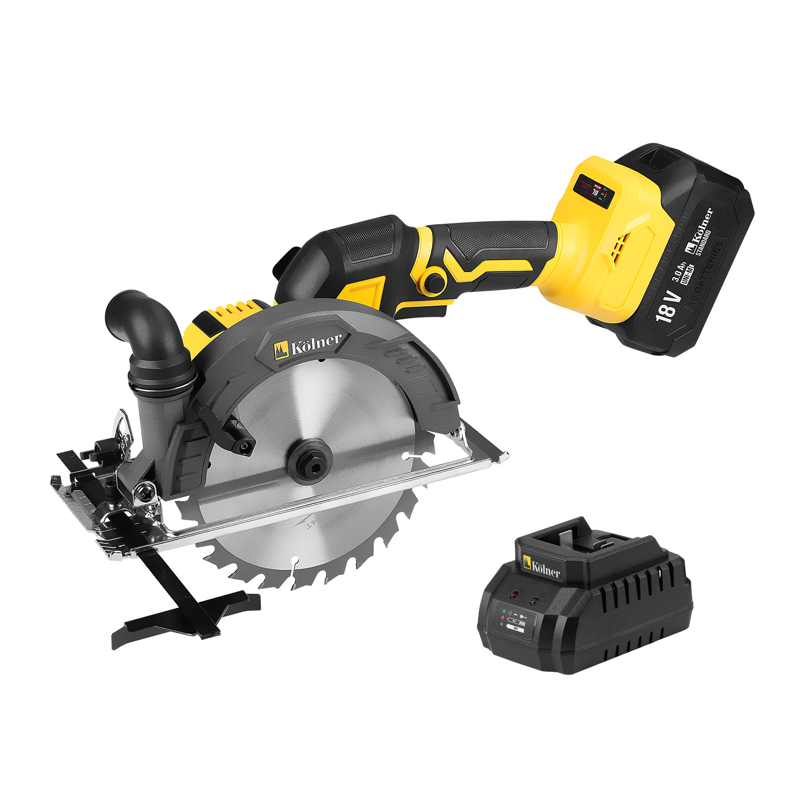 Фото Пила дисковая 18V UNI-M, 165 мм Kolner KCW 18BL-165-1 (1х 3.0 Ач, ЗУ)