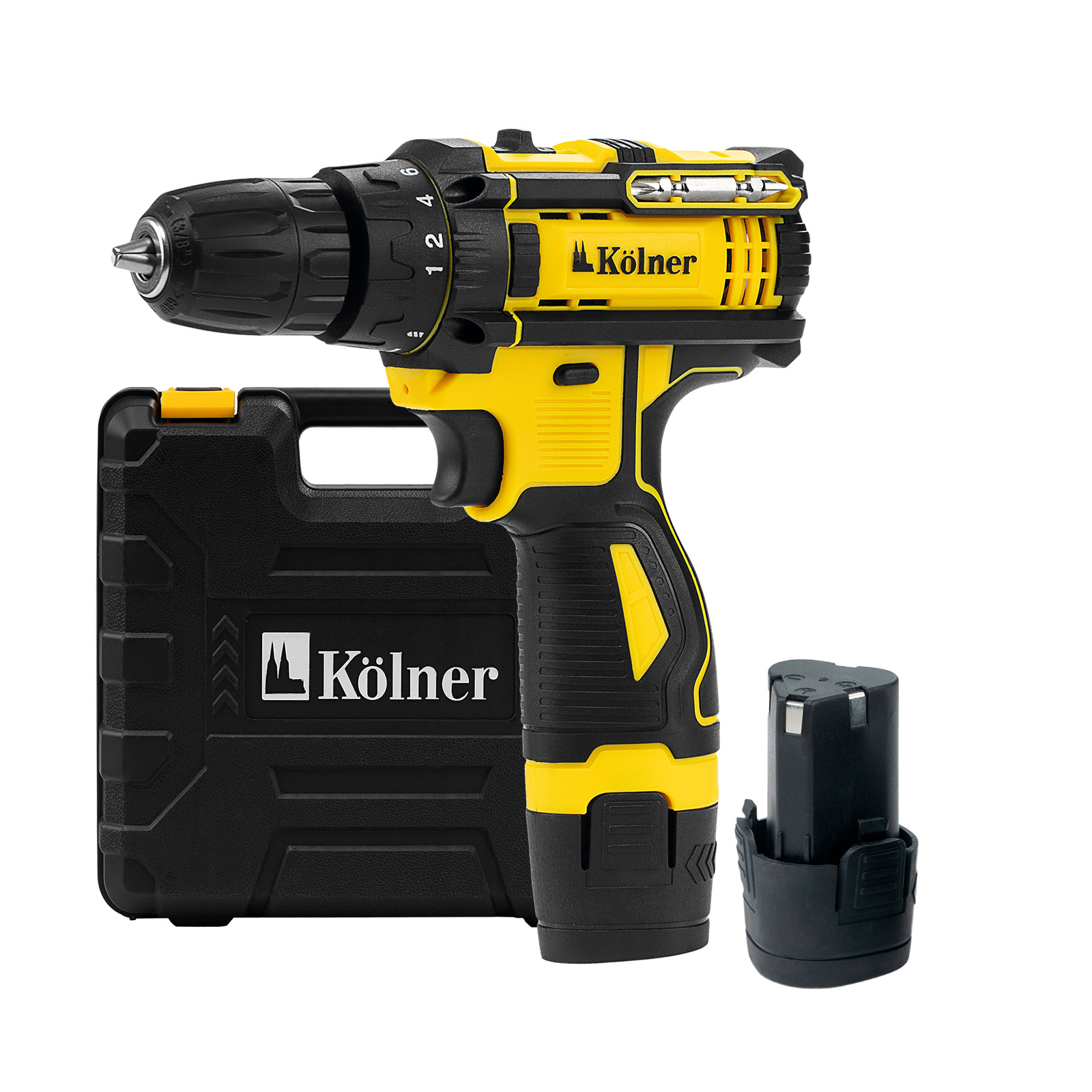 Дрель-шуруповёрт 12V, 29Нм, 10мм  Kolner KСD 12/2С (2х1.5Ач, ЗУ, биты, кейс)