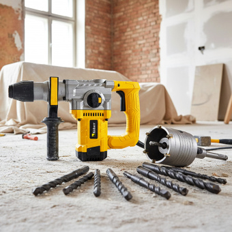 Перфоратор 3 режима, SDS-PLUS, 26 мм, 890 Вт, Kolner KRH 890С (кейс, смазка, набор оснастки)