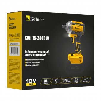 Изображение Гайковерт аккумуляторный Kolner KWI 18-280BLV, 18V UNI-M Standard в каталоге Kolner