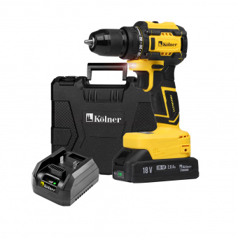 Изображение Дрель-шуруповёрт 18V UNI-M, 38Нм, BL, 10 мм Kolner KDD 18BL-1K (1х2Ач, ЗУ, кейс) в каталоге Kolner