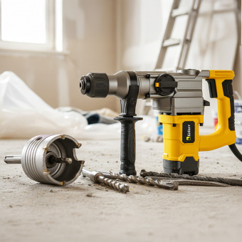 Перфоратор 3 режима, SDS-PLUS, 28 мм, 920 Вт, Kolner KRH 920С (кейс, смазка, набор оснастки)